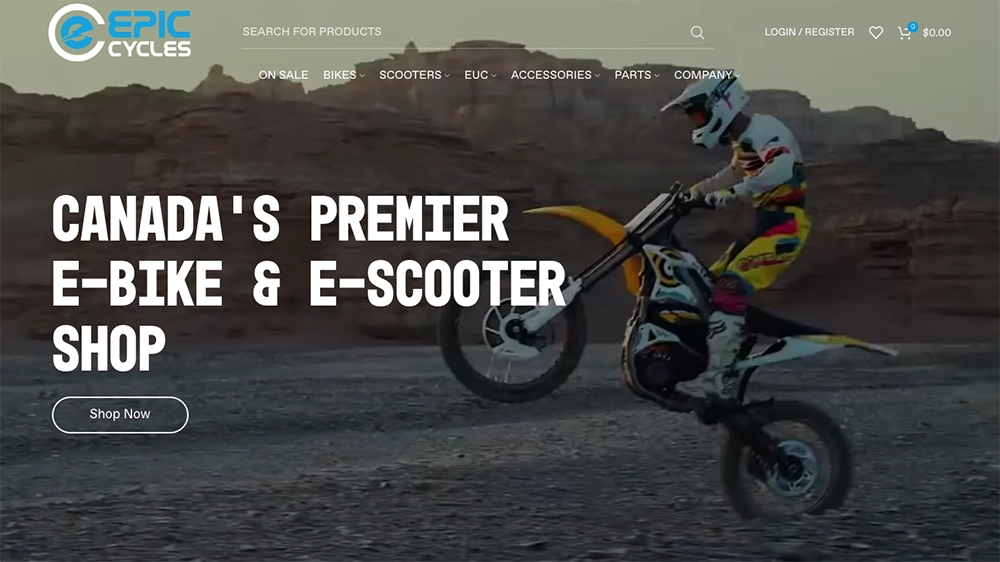 Web design for epic cycles store